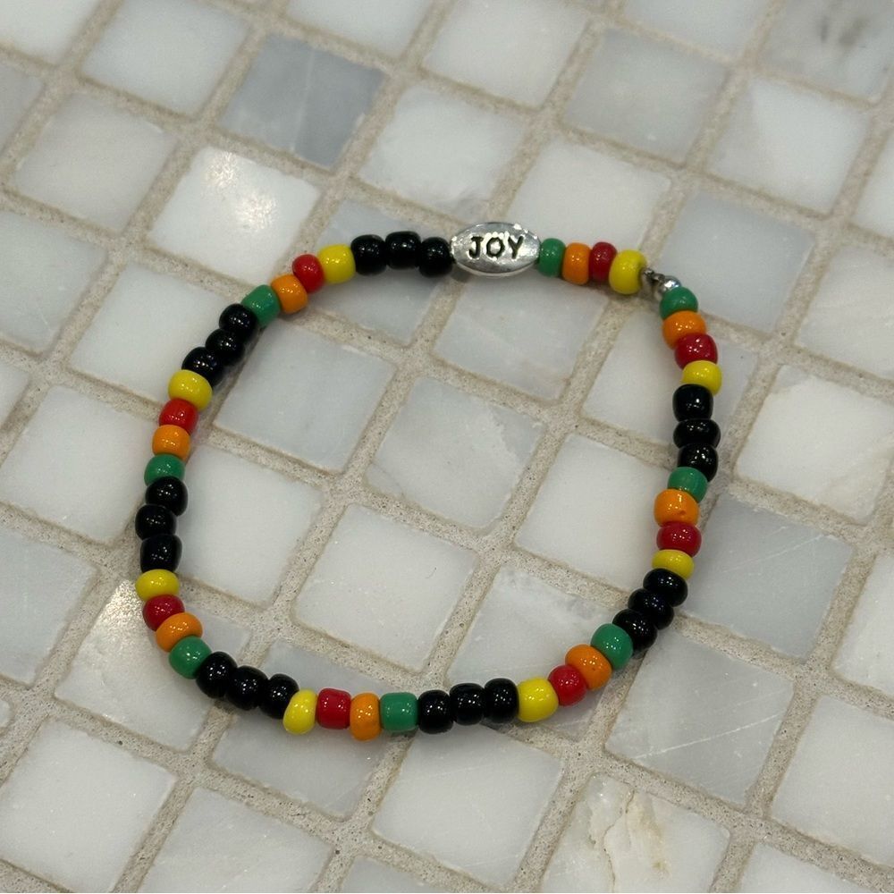 South African Beaded Bracelet with Silver Joy Charm - Picture 2 of 7